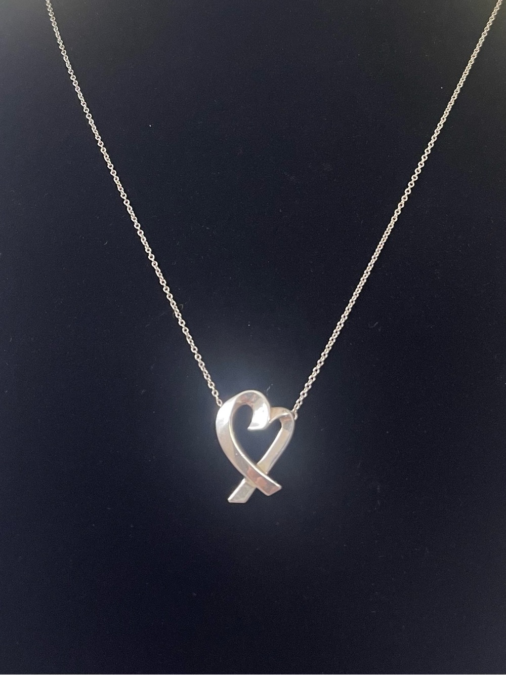 Tiffany & Co. 925 Sterling Silver Heart Ribbon Pendant Necklace